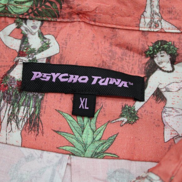 Button Down Surf Shirt - Pink with Hula Grils by Psycho Tuna - Men's XL - Picture 10 of 10